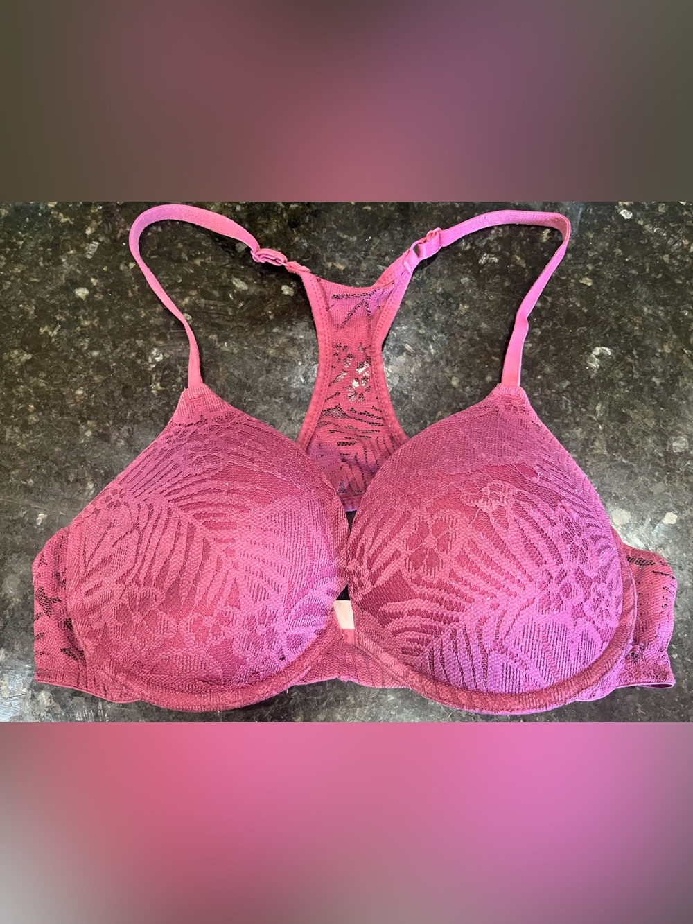 Victoria’s Secret pink Women's Lace Racerback Bra Maroon Plum 34c